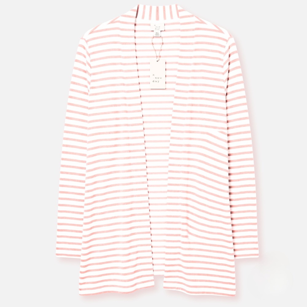 New Day Cardigan Women XS Pink Striped Open Front Lightweight Soft Layering New - Picture 2 of 8